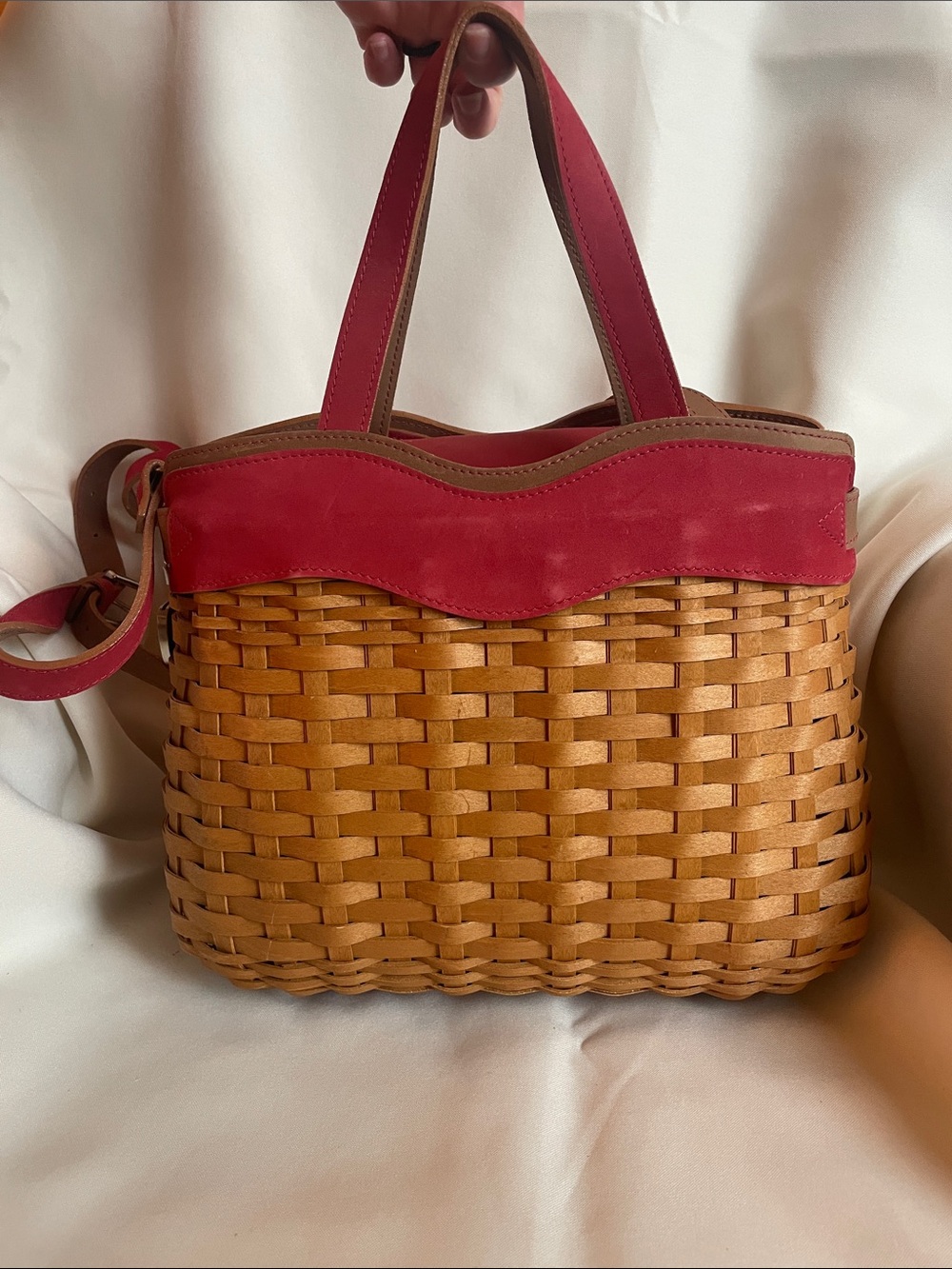 Longaberger Sisters Woven Basket Purse Handbag Red Tan